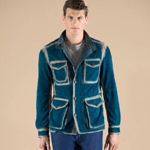 Tod's | Dual-Tone Handpainted Blue and Gray Military Leather Jacket Runway Small